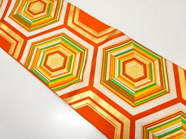 JAPANESE KIMONO / ANTIQUE FUKURO OBI / SILK / WOVEN KIKKO PATTERN